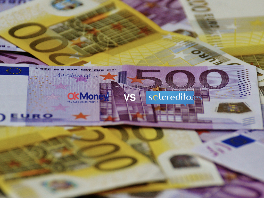 fondo dinero frente: logos Okmoney y Solcredito